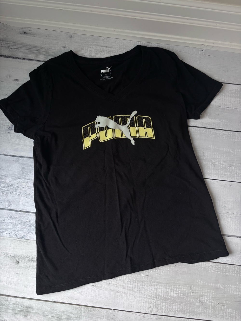 Puma Black V-Neck Tee with Yellow Outline Logo